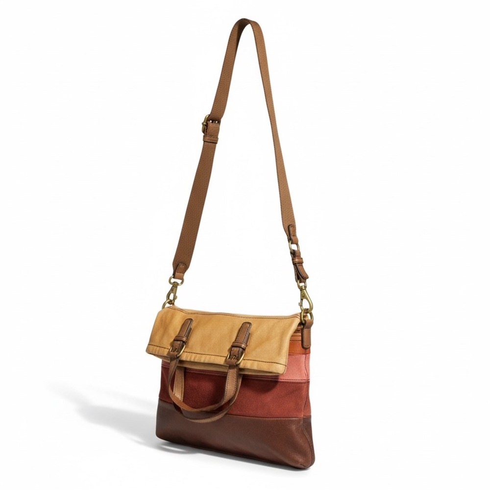 Fossil Explorer Vintage XL Leather Tote Multicolor Stripe Crossbody Bag